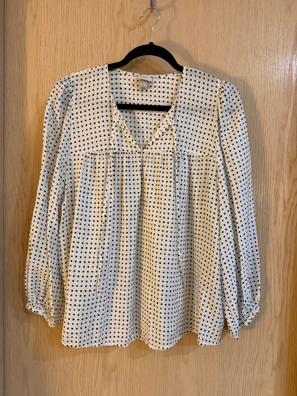 A New Day Black & White Square Print Peasant Blouse Size Large